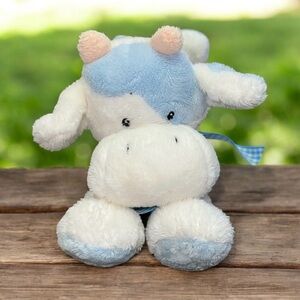Rare Baby Ganz Stuffed Plush Cow Rattle Toy White Blue Gingham Bow 12”